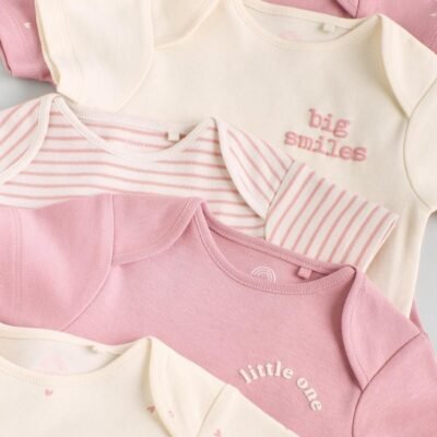 Pink Heart Baby Short Sleeve Bodysuits 5 Pack