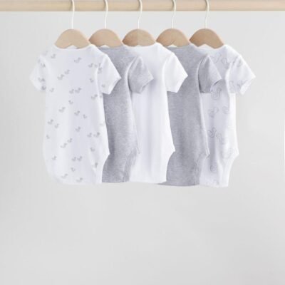 Grey Baby Short Sleeved Bodysuits 5 Pack