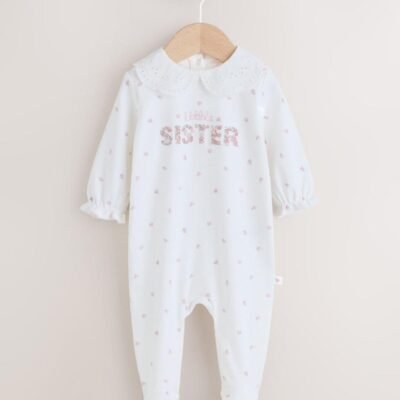 White Little Sister Family Baby Sleepsuit