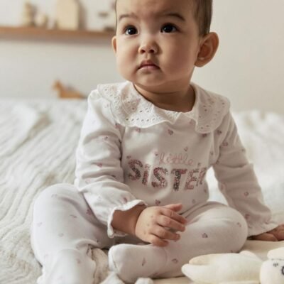 White Little Sister Family Baby Sleepsuit