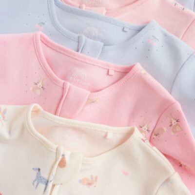 Multi Pastel Character 5 Pack Two Way Zip Baby Sleepsuits