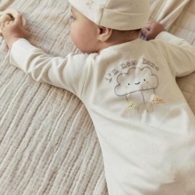 Neutral Im New Here Sleepsuit And Hat Set