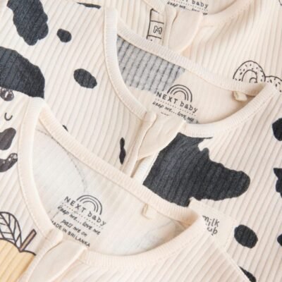 Neutral Two Way Zip Baby Sleepsuit 3 Pack