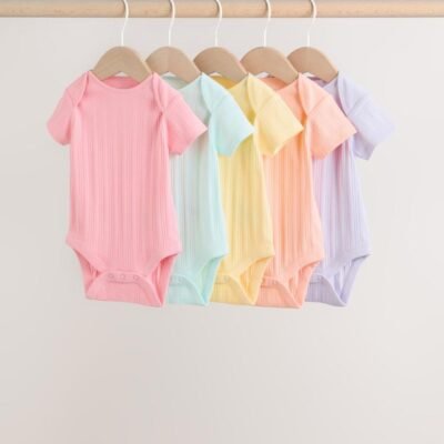 Multi Pastel 5 Pack Short Sleeve Baby Bodysuits