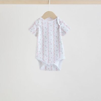 Pink 5 Pack Short Sleeve Baby Bodysuit