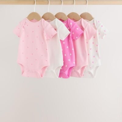 Pink Short Sleeve Baby Bodysuits 5 Pack