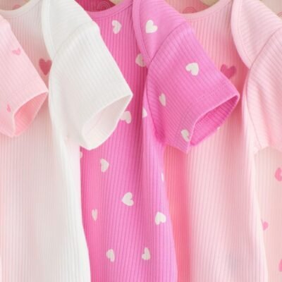 Pink Short Sleeve Baby Bodysuits 5 Pack