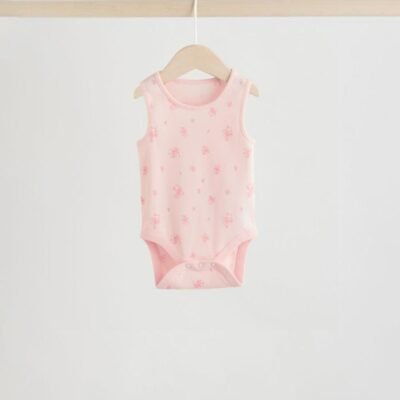 White/Pink 5 Pack Vest Baby Bodysuits