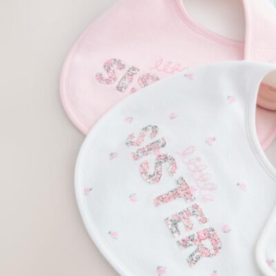 Pink/White Sister Family Baby Bibs 2 Pack
