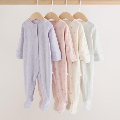 Lilac Purple Baby Sleepsuit 4 Pack