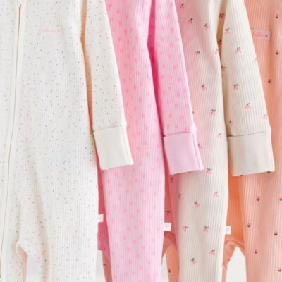 Pink Two Way Zip Baby Sleepsuit 4 Pack