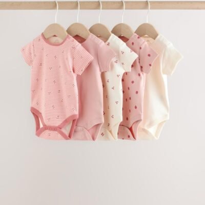 Pink Baby Short Sleeve Bodysuits 5 Pack