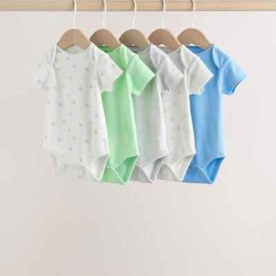 Blue Short Sleeve Long Sleeve Baby Bodysuits 5 Pack