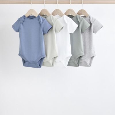 Grey/White Short Sleeve Bodysuits 5 Pack