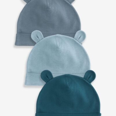 Mid Blue Baby 100% Cotton Beanies 3 Pack