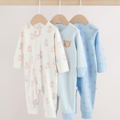 Blue Bear Way Zip Baby Sleepsuits 3 Pack