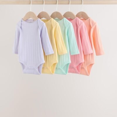 Multi 5 Pack Long Sleeve Baby Bodysuits