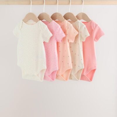 Fluro Pink Baby Short Sleeve Bodysuits 5 Pack