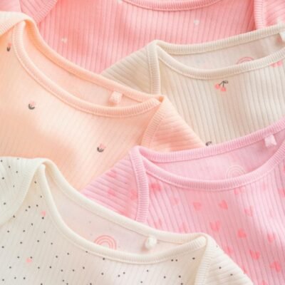 Fluro Pink Baby Short Sleeve Bodysuits 5 Pack