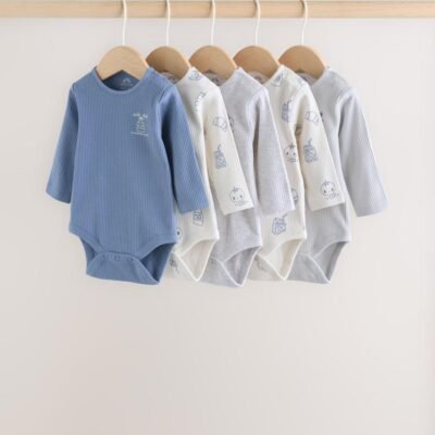 Blue Long Sleeve Long Sleeve Baby Bodysuits 5 Pack