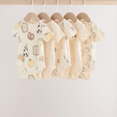 Neutral Short Sleeve Baby Bodysuits 5 Pack