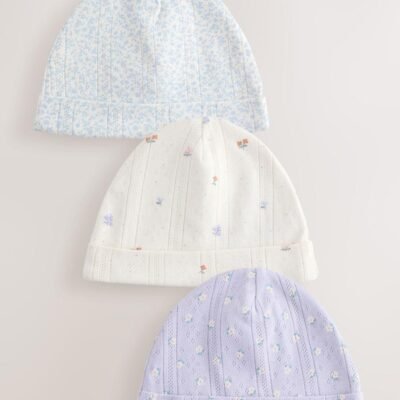 Multi Pointelle Baby Beanies 3 Pack