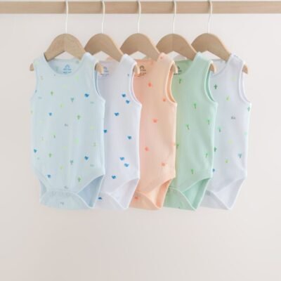 Green/Blue Vest Baby Bodysuits 5 Pack