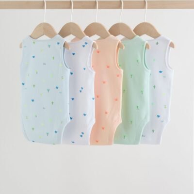 Green/Blue Vest Baby Bodysuits 5 Pack