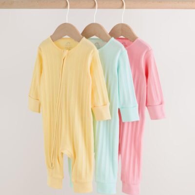 Pink/Yellow Baby Sleepsuits 3 Pack