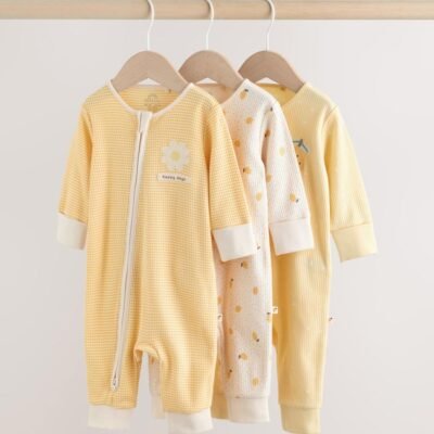 Yellow Baby Sleepsuits 3 Pack