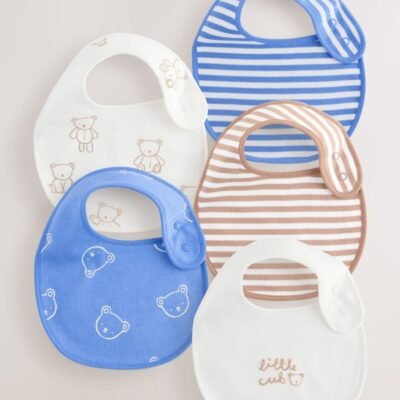 Blue/Ecru Bear Baby Bibs 5 Pack