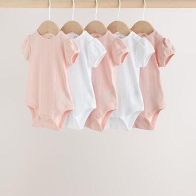 Multi Pastel Short Sleeve Pointelle Baby Bodysuits 5 Pack