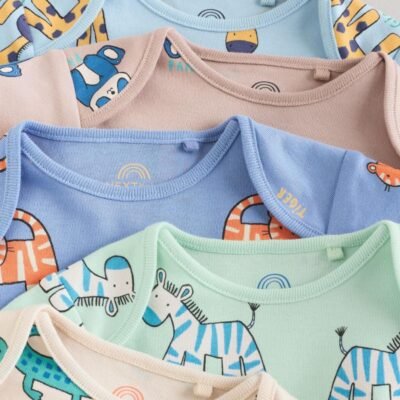 Multi Short Sleeve Baby Bodysuits 5 Pack