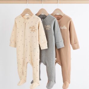 Neutral Milk Club Baby Two Way Zip 100% Cotton Sleepsuits 3 Pack