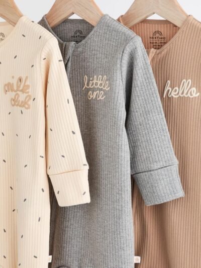 Neutral Milk Club Baby Two Way Zip 100% Cotton Sleepsuits 3 Pack