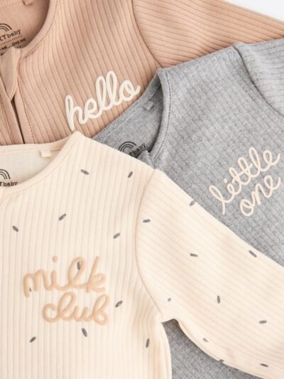 Neutral Milk Club Baby Two Way Zip 100% Cotton Sleepsuits 3 Pack