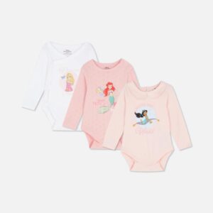 3pk Disney Princesses Long Sleeve Newborn Bodysuits