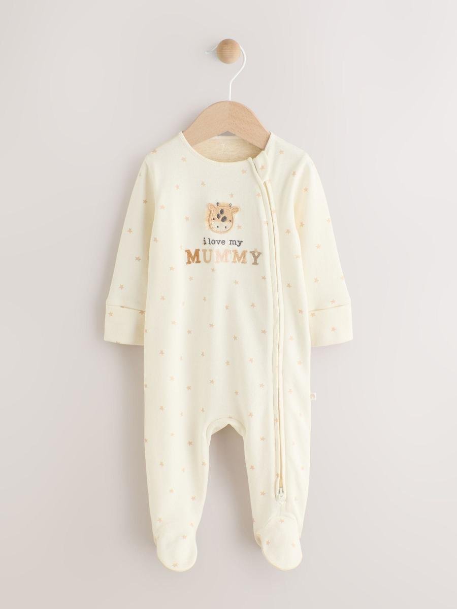 Ecru I Love My Mummy Two Way Zip Baby Sleepsuit