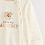 Ecru I Love My Mummy Two Way Zip Baby Sleepsuit