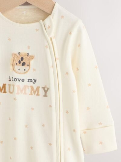 Ecru I Love My Mummy Two Way Zip Baby Sleepsuit