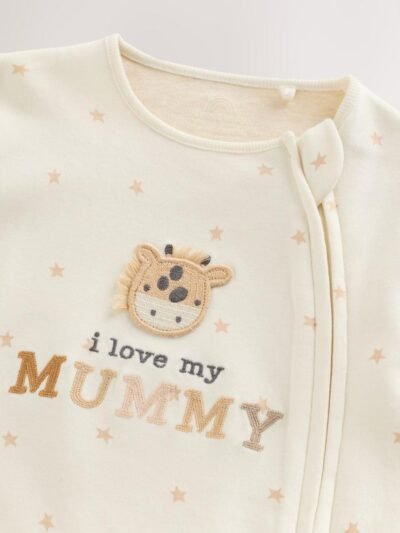 Ecru I Love My Mummy Two Way Zip Baby Sleepsuit