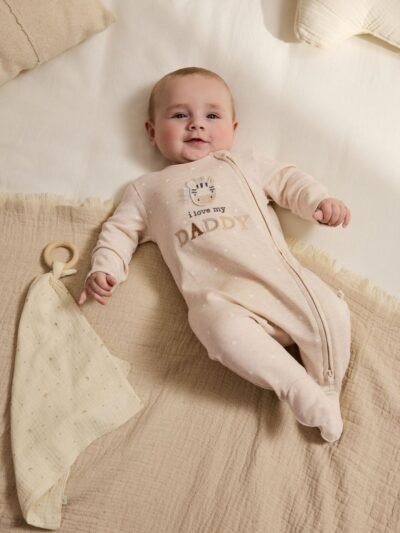 Neutral I Love My Daddy Two Way Zip Baby Sleepsuit