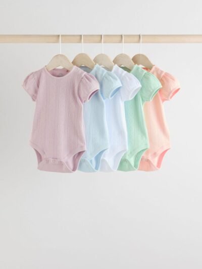 Pastels 5 Pack Short Sleeve Pointelle Baby Bodysuits
