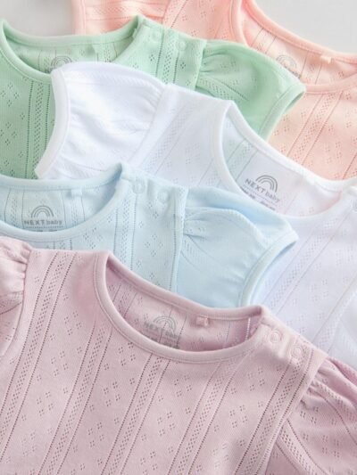 Pastels 5 Pack Short Sleeve Pointelle Baby Bodysuits