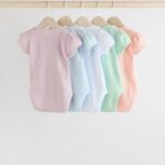 Pastels 5 Pack Short Sleeve Pointelle Baby Bodysuits
