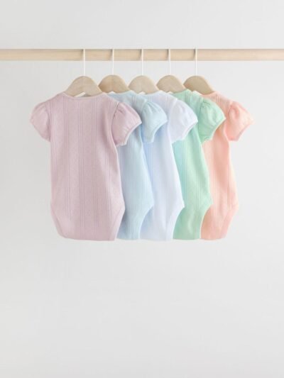 Pastels 5 Pack Short Sleeve Pointelle Baby Bodysuits