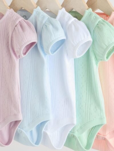 Pastels 5 Pack Short Sleeve Pointelle Baby Bodysuits