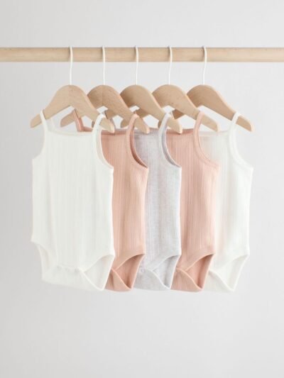 Pink 5 Pack Vest Pointelle Baby Bodysuits
