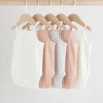 Pink 5 Pack Vest Pointelle Baby Bodysuits