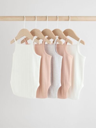 Pink 5 Pack Vest Pointelle Baby Bodysuits